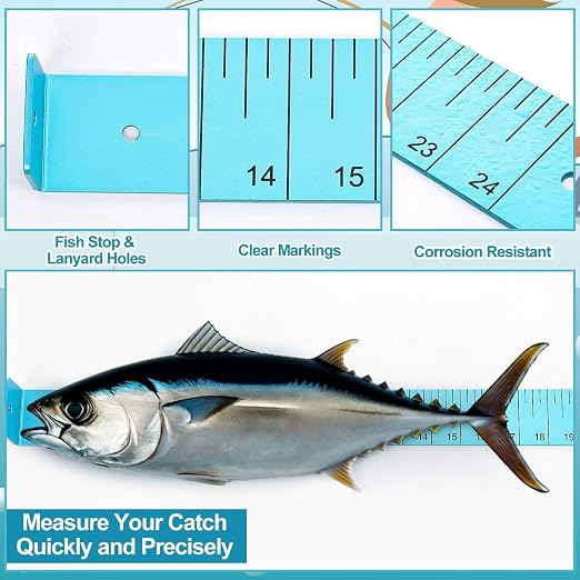 Zonon 1/8" Thick x 24" Long Fish Measuring Board Fishing Gifts for Dads Anodized Aluminum Fish Ruler Aqua Blue Corrosion Resistant Boat Measuring Tool for Fishing Competition Fresh and Salt Water