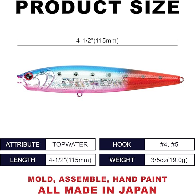LUCKY CRAFT Gunfish 115NF Top Water Bass Fishing Lures, 4.5” Floating Lure with Cupped Mouth, Freshwater Trout and Bass Lures Fishing Gear, Accessories for Tackle Box
