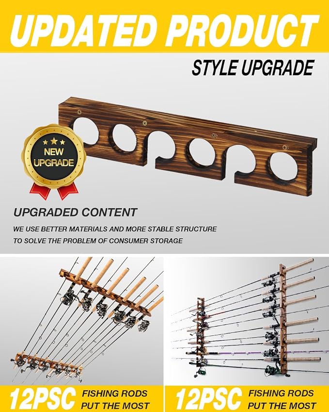 Ghosthorn Holds Up to 12 Rods Fishing Pole Rod Racks Wall or Ceiling Mounted Fishing Pole Rod Holders for Garage Storage Organizer Fishing Gear Equipment for Men Women