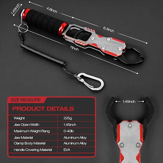 Ghosthorn 11" Aluminum Alloy Fish Lip Gripper with Scale - 40lbs Saltwater Fishing Grabber Tool, 360° Swivel Non-Slip Handle, Corrosion-Resistant Fish Holder for Caught Fish, Fish Control Tackle