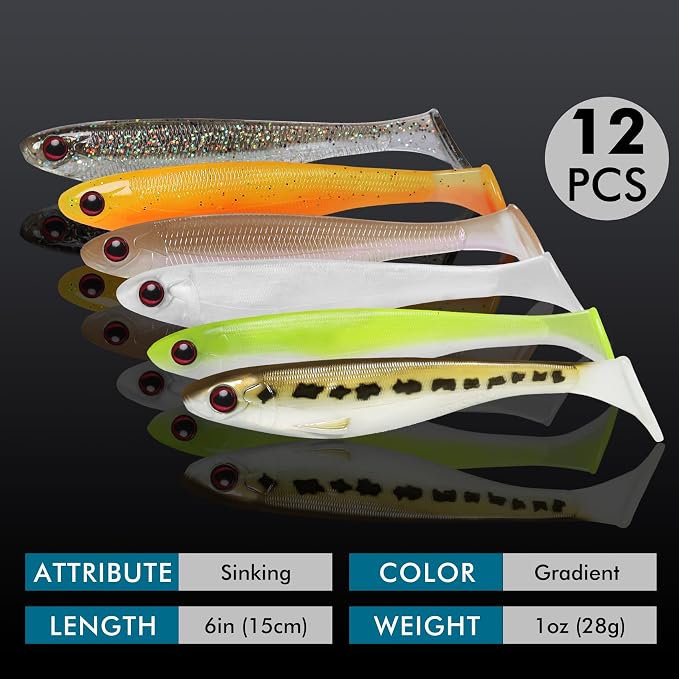 TRUSCEND Shadtale Easy Catch Soft Fishing Lures, Unique Vibration and Action for Various Rigs, Paddle Tail Swimbaits Trailer for Bass, Trout, Crappie, Walleye, Redfish, Saltwater & Freshwater Fishing