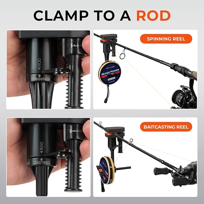 KastKing TrueWind Clamp-On Fishing Line Spooler, Portable Fishing Reel Spooler for Spinning & Baitcasting Reels, No Line Twist, Adjustable Tension, Built-in Line Cutter