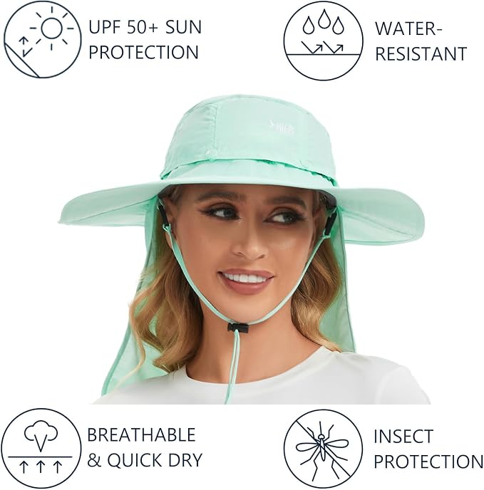 BASSDASH UPF 50+ Mosquito Sun Hat with Hidden Head Net and Neck Flap for Men Women Outdoor Fishing Hiking Camping