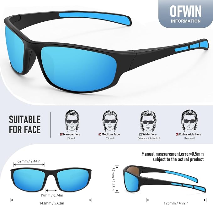 Sports Polarized Sunglasses for Men Women Wrap Around Sun Glasses Fishing Cycling Driving Running UV Protection