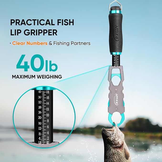 11.5" Fish Lip Gripper with Scale, Max 40lbs Scale, 360° Swivel Non-Slip Handle, Fish Grabber Control Tool for Safe, Hook Removal, Easy Catch & Release, Fishing Gifts for Men Women