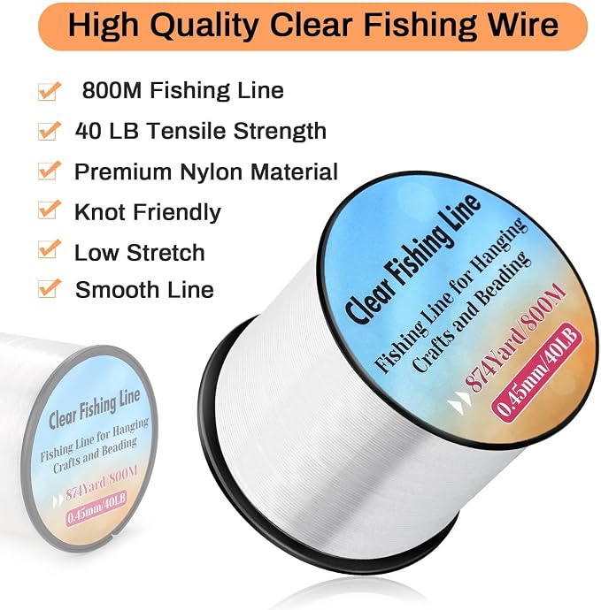 Strong Fishing Line Clear, Acejoz Fishing Wire 0.3mm, 0.45mm, 0.8mm Invisible Hanging Wire Nylon String Heavy Duty Monofilament Line for Hanging Decoration Balloon Garland Crafts