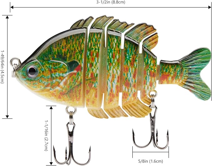 BASSDASH SwimPanfish Multi Jointed Panfish Bluegill Swimbaits Hard Topwater Bass Lures Fishing Lure Crank Saltwater 3.5in/0.85oz