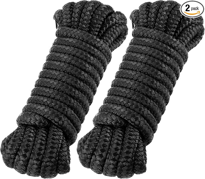 Premium Marine-Grade Dock Lines - 2 Pack 1/2" x 20' Strength-Tested Double Braided Nylon Boat Ropes with 12" Security Loops | Heavy-Duty Docking & Mooring Rope