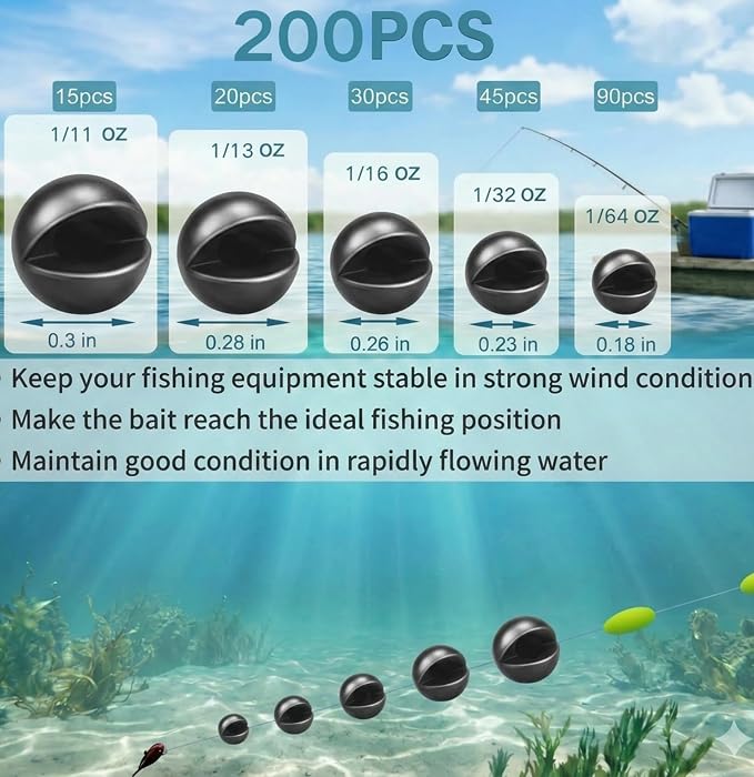 200/350 Pcs Premium Split Shot Fishing Weights Sinkers, Removable Leakproof Fly Fishing Split Shot for Freshwater & Saltwater， Bass Trout Circular Accessories - 5/6 Sizes