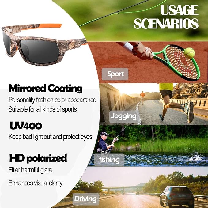 Polarized Camo Sunglasses for Men Women Fishing Sports Outdoor UV Protection Glasses
