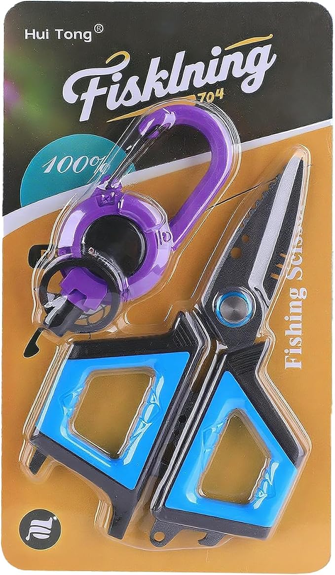 Professional Fishing Scissors With Bottle Opener Titanium Coated Serrated Blades Cut PE Mono Fluorocarbon Lines Non-Slip Soft Grip Multi-Purpose Fishing Tool