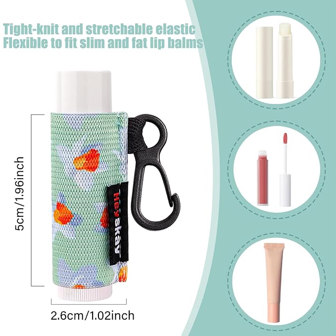HEYSKAY 5PCS Lip Balm Holder Sleeves Keychain Compact Clip On Lipstick Holder Chapstick Holder Lip Gloss Holder Keychain Chapstick Elastic Sleeves, Flowers
