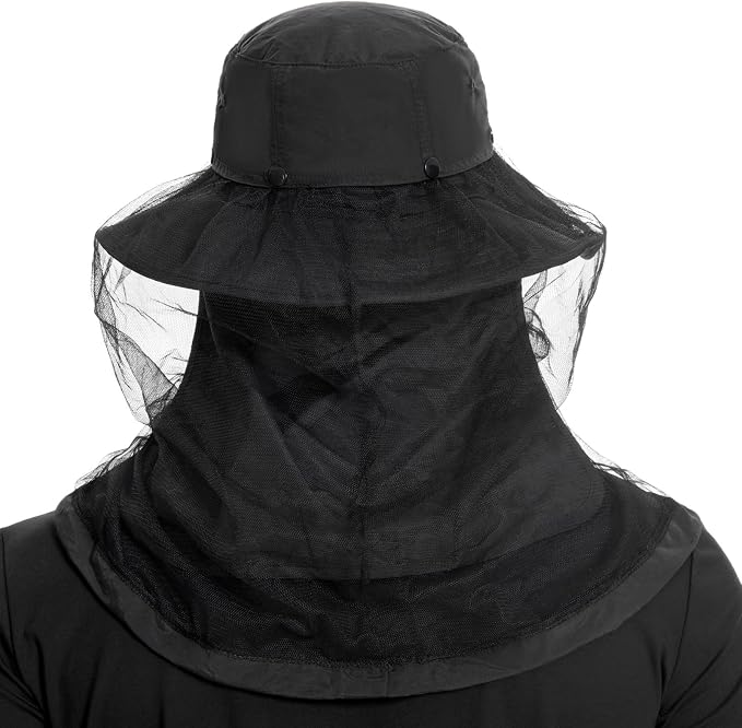 BASSDASH UPF 50+ Mosquito Sun Hat with Hidden Head Net and Neck Flap for Men Women Outdoor Fishing Hiking Camping