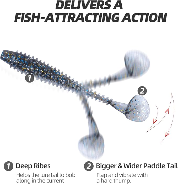 Paddle Tail Swimbaits 100/80/50PCS, 5/4/3/2 inch Soft Fishing Lures Bulk Pack – Durable Lifelike Action Lures for Bass, Trout, Crappie – Freshwater & Saltwater Fishing Gifts