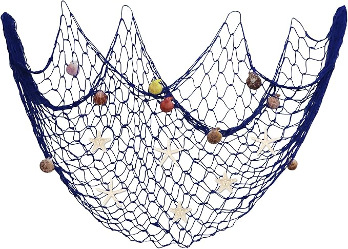 Fangoo 79x39 Inch Nautical Fishing Net Wall Decorations for Under the Sea Party with Shells and Starfish Crafts Bathroom Ceiling Table Decor for Beach Ocean Pirate Wedding Themed Party (blue)