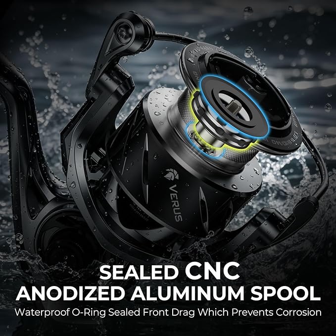KastKing Verus Spinning Reel, Ultra-Lightweight 5oz Fishing Reel, 5.2:1/6.2:1 Gear Ratio, Aerodynamic Reel Rotor, 10+1 Stainless Steel Bearings, Lightweight Nylitech Body&Rotor, Carbon Fiber Drag
