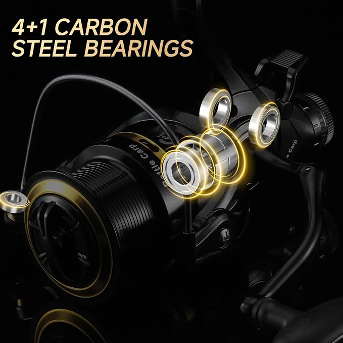 HAUT TON Battle Carp Fishing Reel, 4+1 BB Carbon Fiber Drag Spinning Reels for Saltwater Freshwater Fishing, 26.5 Lbs Powerful Max Drag Baitfeeder Fishing Reels