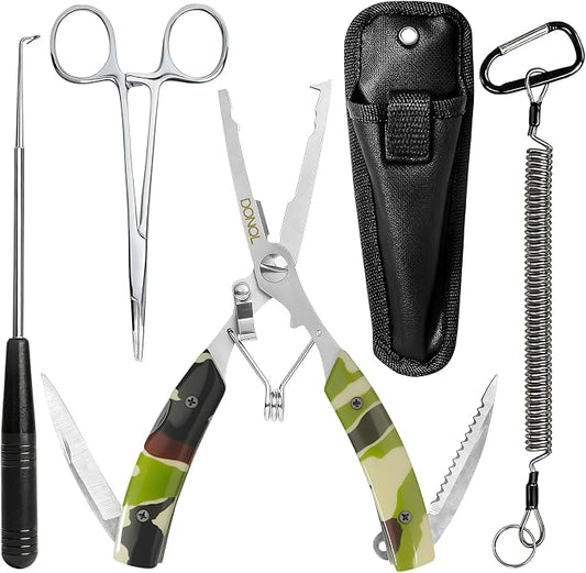 DONQL 6in Fishing Pliers Tools Kit, Fishing Pliers Hook Remover, Fishing Scissors Line Cutter, Saltwater Resistant Fishing Gear with Lanyard, Multifunctional Fishing Hook Remover Gifts