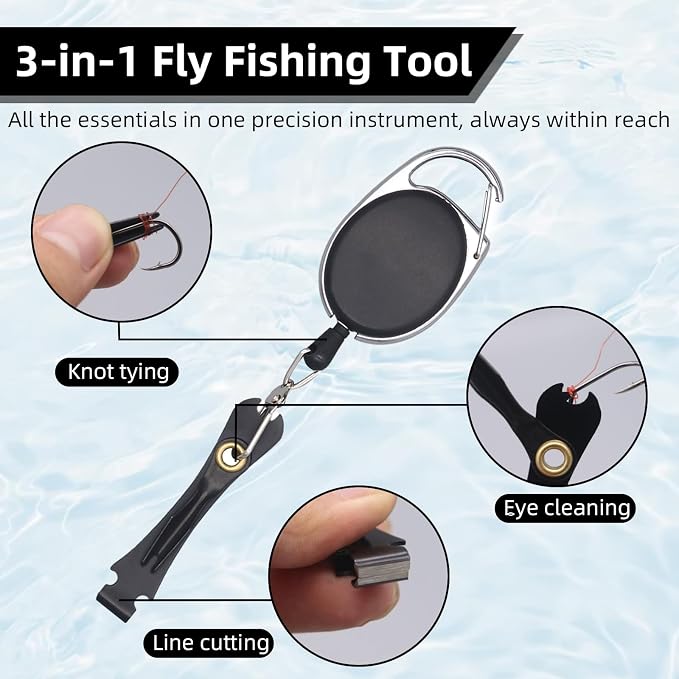 2PCS Fly Fishing Nipper – Multi-Function Knot Tying Tool, Line Clipper & Hook Eye Cleaner, 24" Retractor，Lightweight Fly Fishing Accessories