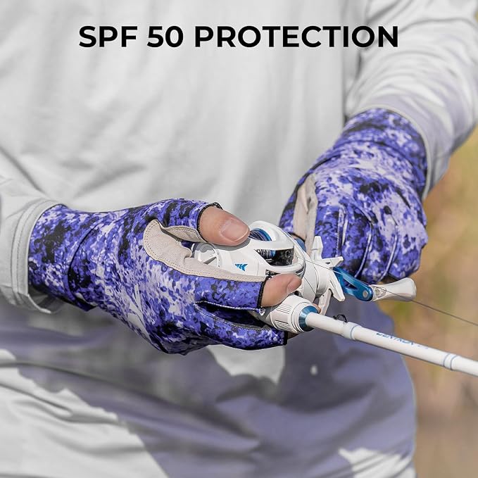 KastKing La Sal Fishing Gloves UPF50+ Sun Gloves UV Protection Fingerless Gloves Men Women for Outdoor, Kayaking, Rowing, Paddling, Canoeing, Hunting