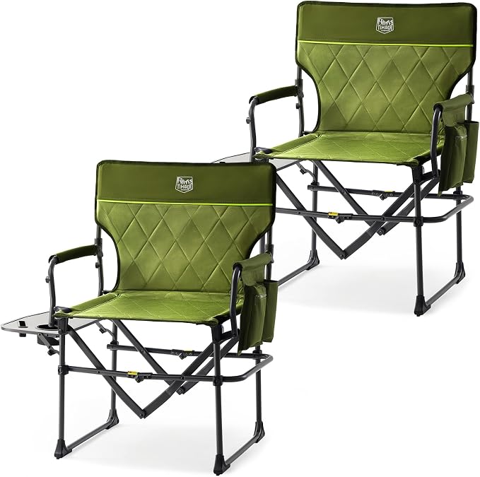 TIMBER RIDGE Aluminum Camping Directors Chair with Side Table Pocket, Portable Folding Chair, Heavy Duty Lawn Chair for Fishing Trip Picnic Concert Outdoor 400lbs, Green 2 Pack