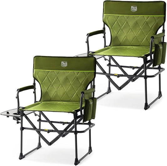 TIMBER RIDGE Aluminum Camping Directors Chair with Side Table Pocket, Portable Folding Chair, Heavy Duty Lawn Chair for Fishing Trip Picnic Concert Outdoor 400lbs, Green 2 Pack