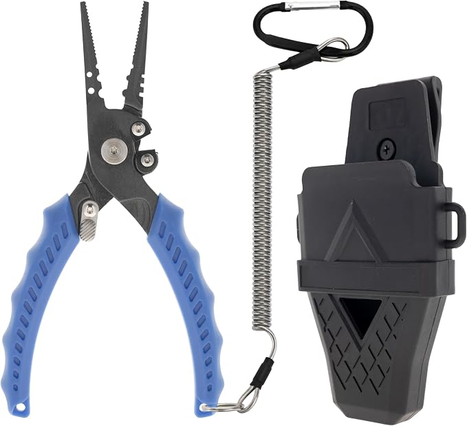 Reaction Tackle Fishing Pliers 7" & 9" Stainless Steel - Split Ring or Straight Nose Pliers with Braid Cutter, Hook Remover & Crimper - Teflon Coated Saltwater Fishing Pliers with Sheath & Lanyard