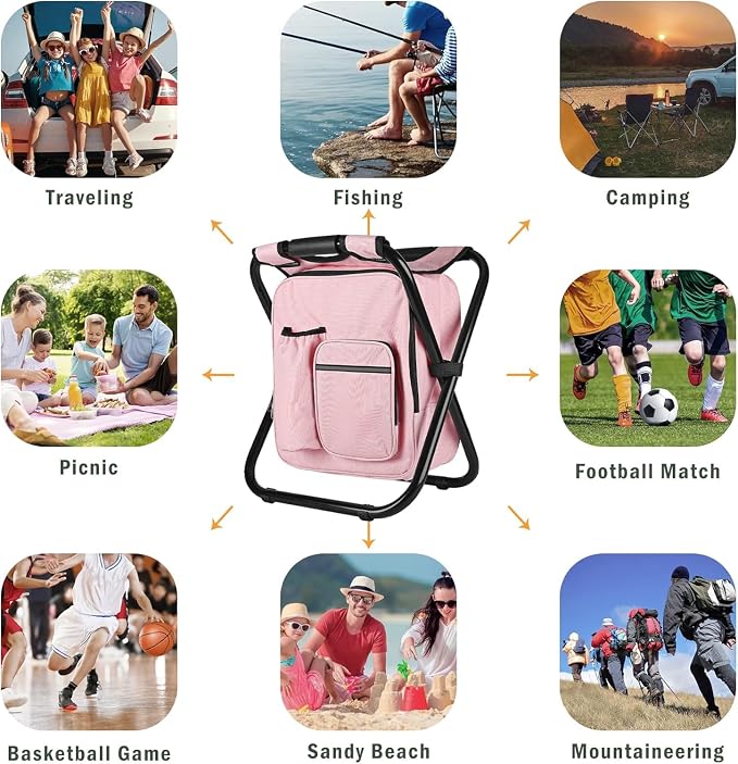 Kikerike Backpack Stool Cooler Chair Heavy Duty 300 LBS Max Load Portable Lightweight Stool Backpack Folding Fishing Cooler Seat for Camping Hunting Fishing