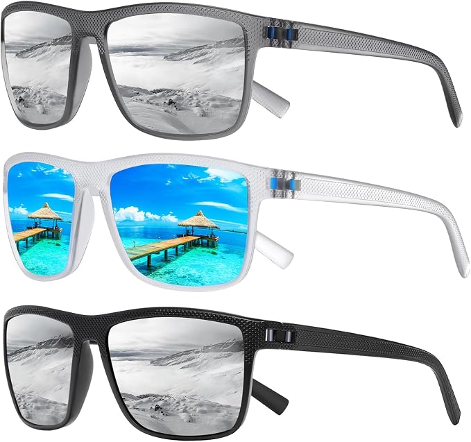 Square Polarized Sunglasses for Men and Women Lightweight Frame Sun Glasses with UV Protection