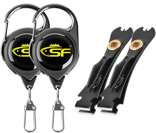 SF 2Packs 3 in 1 Fly Fishing Nipper Knot Tying Tool Black Stainless Steel Fly Line Cutter Fishing Clippers with Zinger Retractor for Tapered Leader Tippet Line