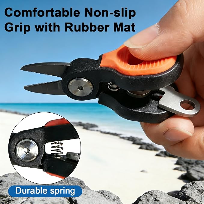 Mini Fishing Scissors with Gentle-Return Zinger, Rust-Resistant Braided Line Cutter, Compact Stainless Steel Snips, Smooth Lock for Saltwater