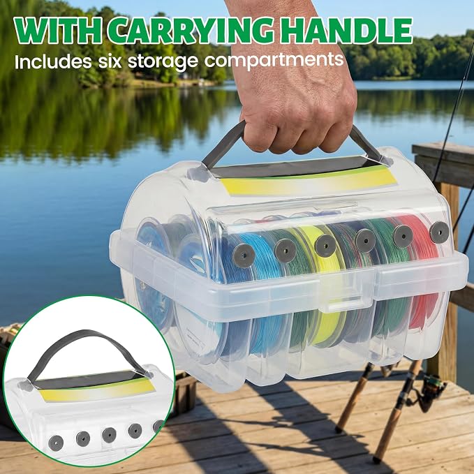 2 Pcs Fishing Line Holder Storage Box Clear Multi-Functional Fishing Line Organizer Caddy with Spooler, Portable Tackle Case for Organized Fish Gear Storage Holder