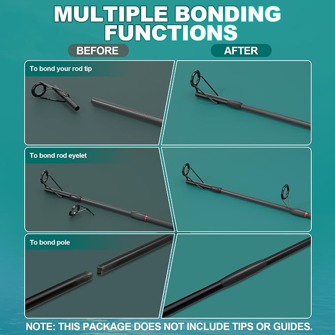 Fishing Rod Repair Supplies Kit - 40ml A&B Epoxy Glue, Wrapping Thread, Tape, and Other Accessories - Design to Bond & Hold Pole Tip, Rod Eyelet, Fishing Rod - for Men