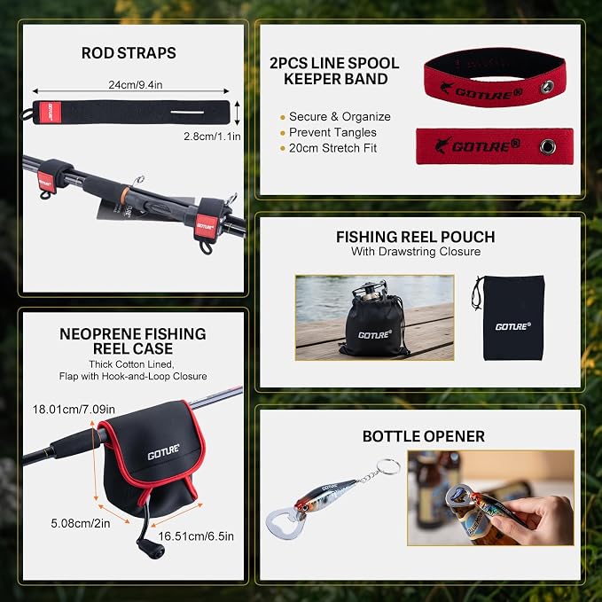 Goture Travel Fishing Rod and Reel Combo, Dual-Length Fishing Pole with 900D Carrier Bag, Complete Fishing Kit with Lures & Accessories for Surf Casting Shore Fishing