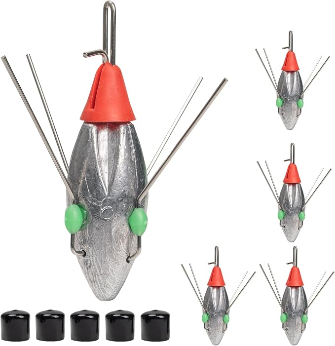 THKFISH 5 Pcs Sputnik Sinkers Surf Fishing Weight, Heavy-Duty Long Tail Lead Weights Saltwater Surf Casting Sinkers, Catfishing, and Beach Adventures in Ocean Sea Sand