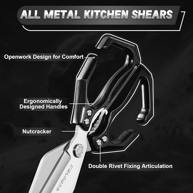 Dream Reach Japanese Kitchen Scissors Set - Heavy Duty Kitchen Shears for Food, Meat Scissors Dishwasher Safe, Poultry Shears for, Meat, Seafood, Bone Cutting - Gifts for Men (Black)