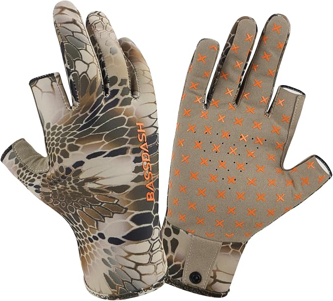 BASSDASH Unisex Fingerless Camo Hunting Gloves for Men's Women's Early Season Warm Weather UPF 50+ Lightweight Fishing Photography HG03