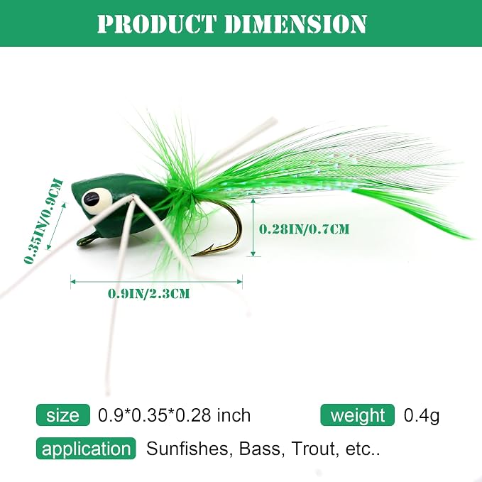 Fly Fishing Poppers, Topwater Fishing Lures Bass Crappie Bluegill Sunfish Panfish Trout Salmon Perch Steelhead Flies for Fly Fishing Bass Panfish Bluegill Trout Salmon