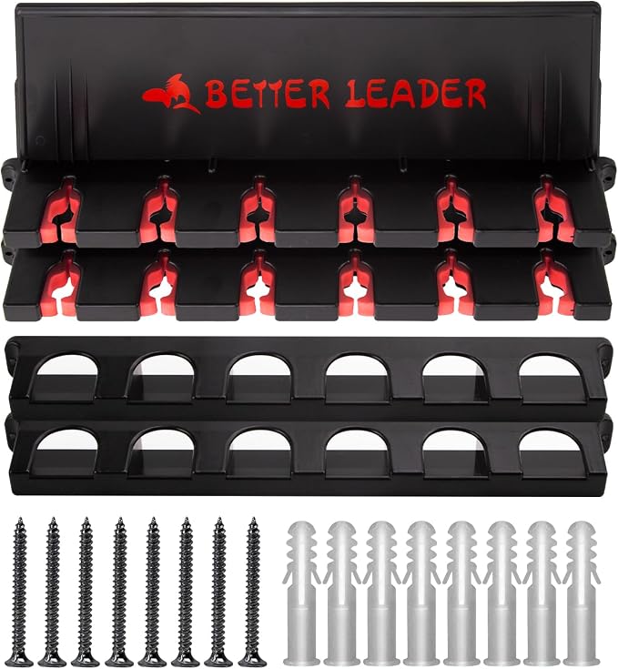 2 Pack Vertical Fishing Rod Holder for Garage, BETTER LEADER Fishing Pole Holders- Holds Up to 12 Rods or Combos, Wall Mount Fishing Pole Rack, Fits Most Rods of Diameter 3-19mm, Fishing Gifts for Men
