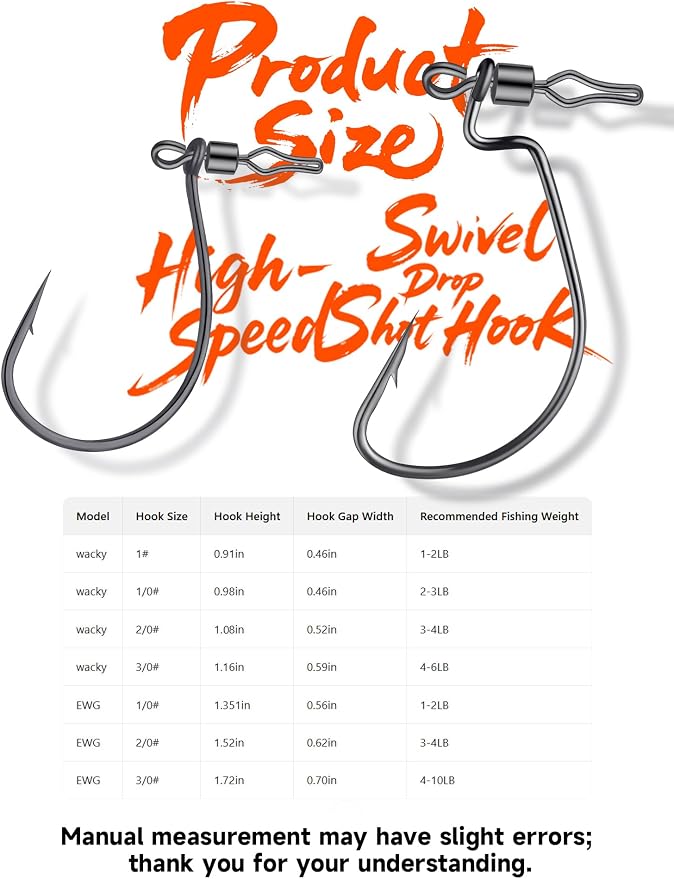 40-Pack Swivel Drop Shot Hooks, Weedless Wide Gap Quick Clip Hooks, Premium Carbon Steel Sharp Anti-Twist Rust-Proof Fishing Hooks, Easy Rigging for Bass Senko Worms Wacky Finesse Fishing