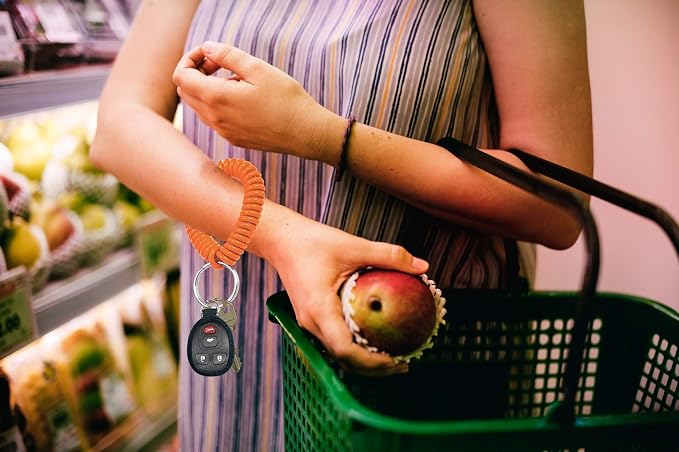 Lucky Line 2” Spiral Wrist Coil with Steel Key Ring, Flexible Wrist Band Key Chain Bracelet, Stretches To 12” Orange, 10 Pack (41050)