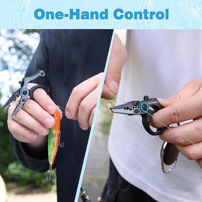 FLISSA Mini Fishing Pliers with Fly Fishing Zinger Retractor, Fish Hook Remover Tool, Split Ring Pliers for Saltwater & Freshwater, Tungsten Carbide Cutters, Fishing Gear Gift for Anglers