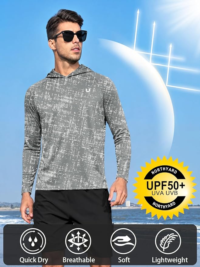 NORTHYARD Men's UPF 50+ Rash Guard Hoodie Long Sleeve Sun Protection Shirt Fishing Swim Beach Hiking Quick Dry Lightweight