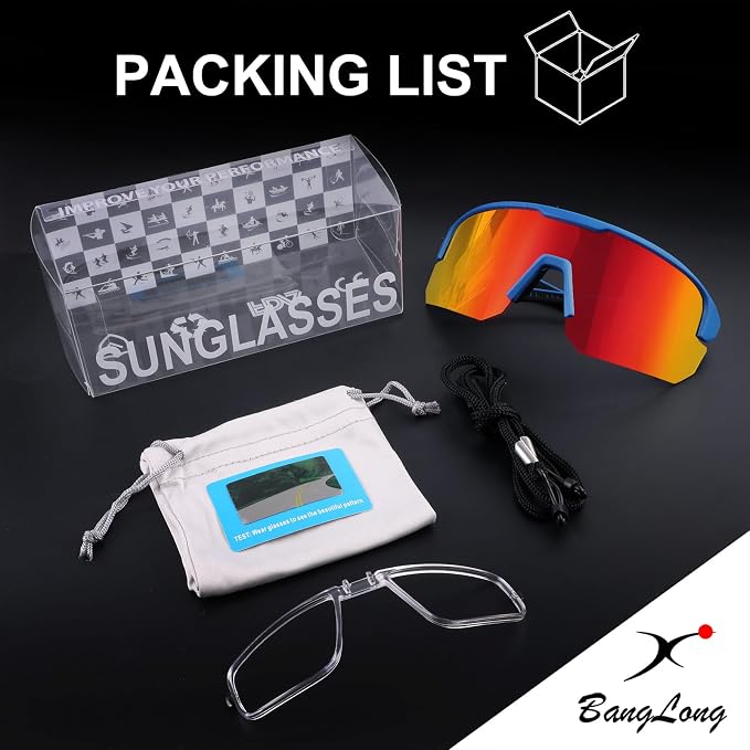 BangLong Lightweight Polarized Sports Sunglasses for Men Women, UV400 Protection Wrap-Around Sunglasses for Running Cycling