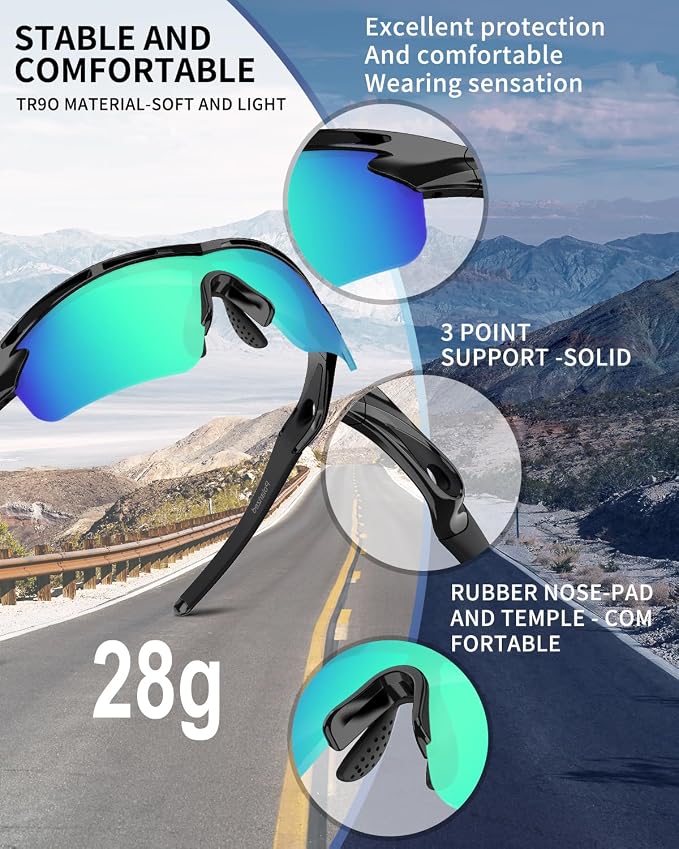 Rosemal Sports Sunglasses Polarized Cycling Sunglasses Running Driving Fishing Hiking for Men Women UV400 TAC TR90