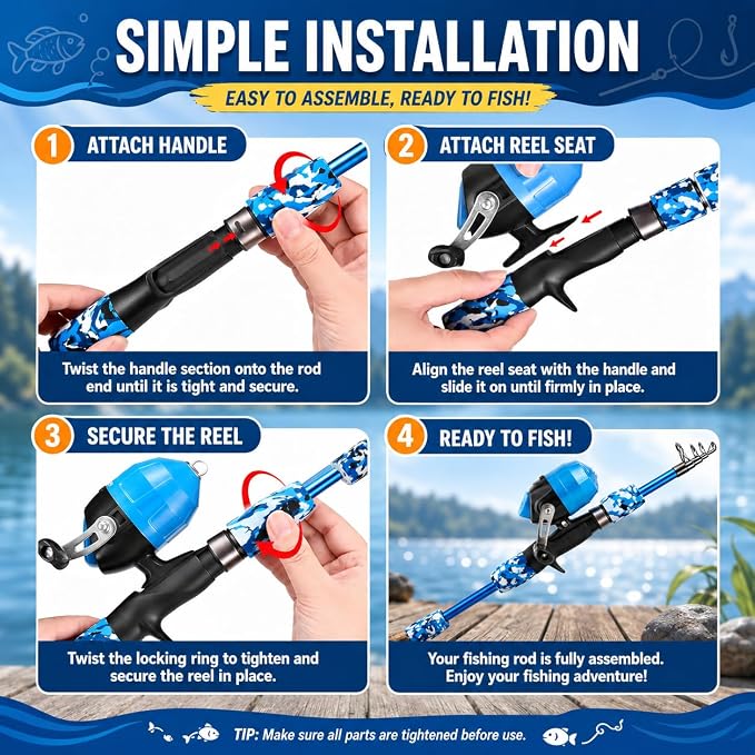 Catapult Fishing Rod Combo with Spincast Reel & Complete Tackle Kit, Slingshot Casting System, 15-25M Distance for Beginners