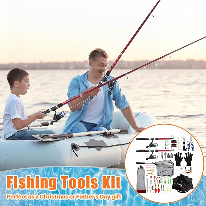 MiniInflat Telescopic Fishing Rod and Reel Combo, 6.89ft 2pcs Collapsible Rod with Plier Lip Gripper Lures Carrier Bag Pre-Loaded Spinning Reel Saltwater Freshwater Fishing Pole Kit