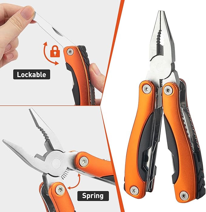 5 Packs Needle Nose Pliers, Multi Tool, Hiking Essentials, Fathers Gifts, Multitool Pliers, Camping Knife with Holster and Nylon Sheath for Outdoor, Fishing, Hunting, Hiking by WIWUE GUO(orange)