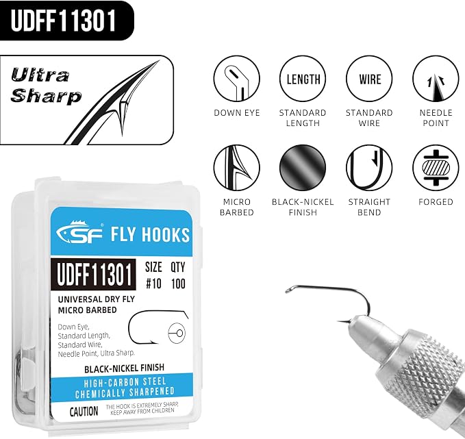 SF Fly Tying Hooks Ultra Sharp High Carbon Steel for Nymphs Wet Traditional Dry Streamers Eggs Jig Poppers Emergers Terrestrial Flies with Mini Box 100Pcs