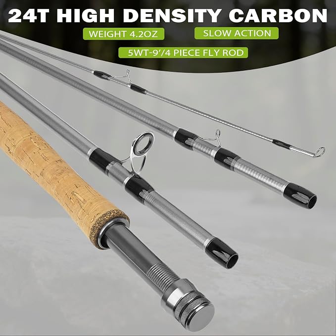 QualyQualy Fly Fishing Combo Starter Kit, 9Ft Fly Rod 4-Piece Graphite Rod with Bag, Accessories, Die Cast Aluminum Pre-Loaded Reel, Chest Pack, Fly Fishng Net & Flies